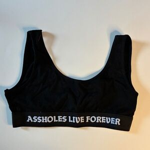 Assholes Live Forever black sport bra